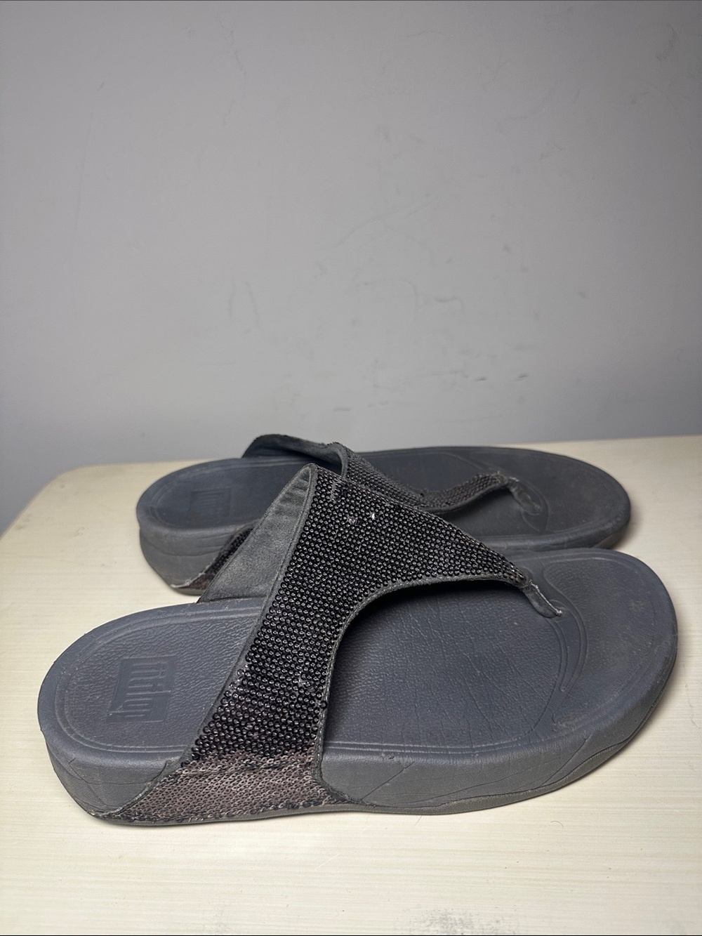 Fit Flop gray Beaded Flip Slide Sandals